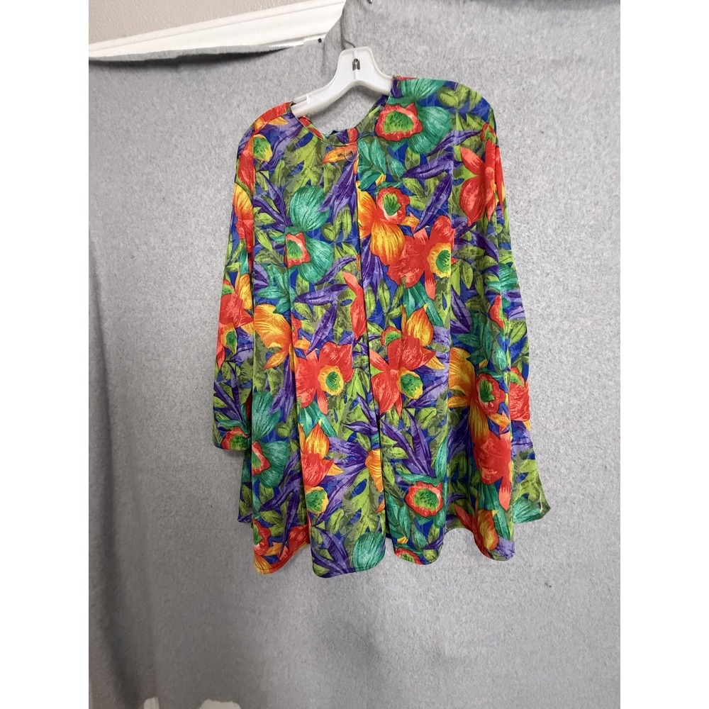 Vintage Sirena‎ Jacket Womens Small Multicolor Floral Nylon Belted Open Tropical